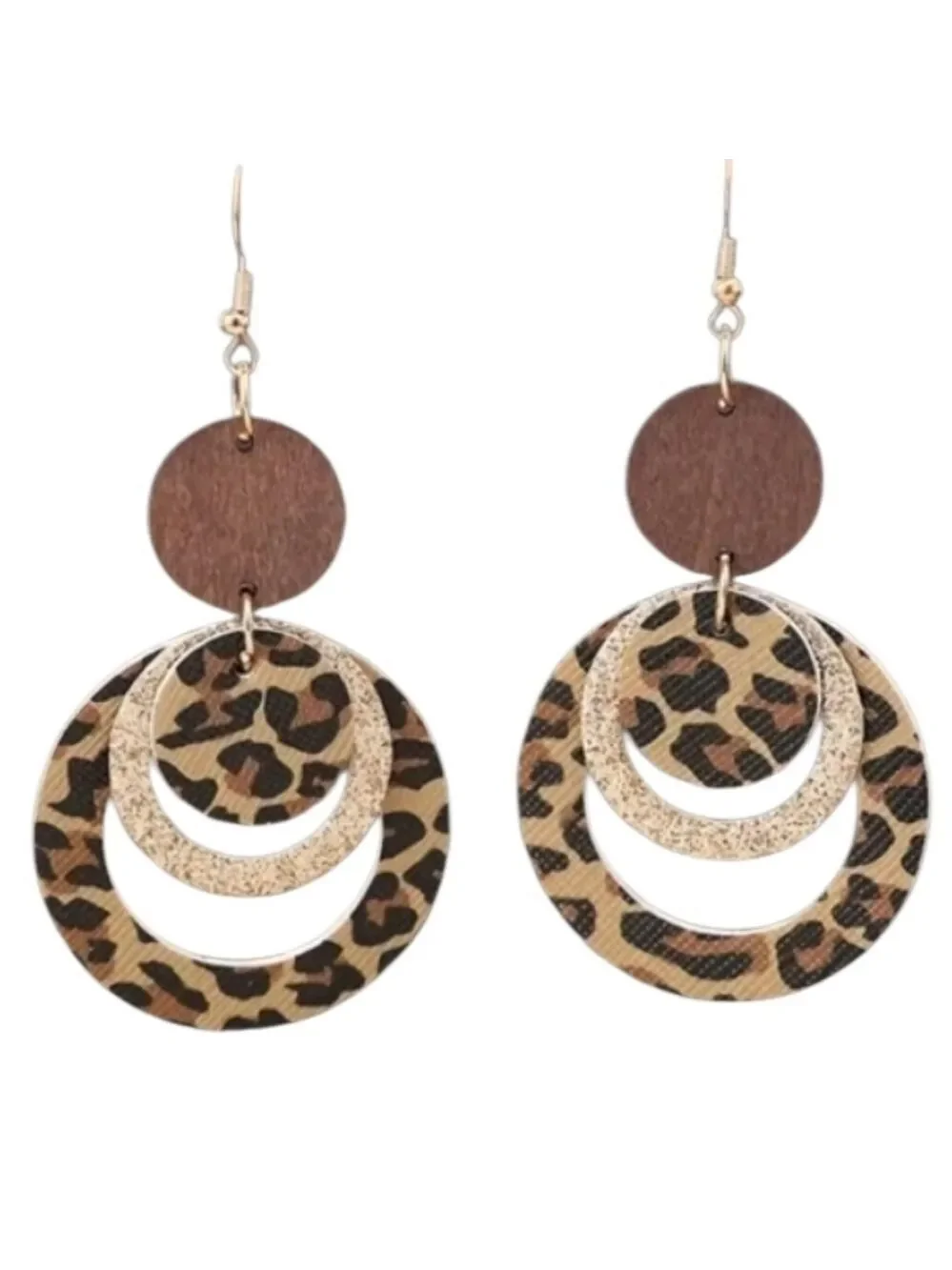 Leopard Print Wood Dangle Earrings